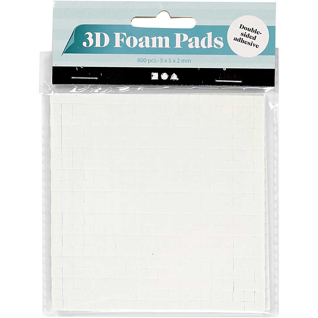 Creativ company 3d foam pads, afm 5x5 mm, dikte 2 mm, wit, 2x400 stuk, 2 vel 1 doos