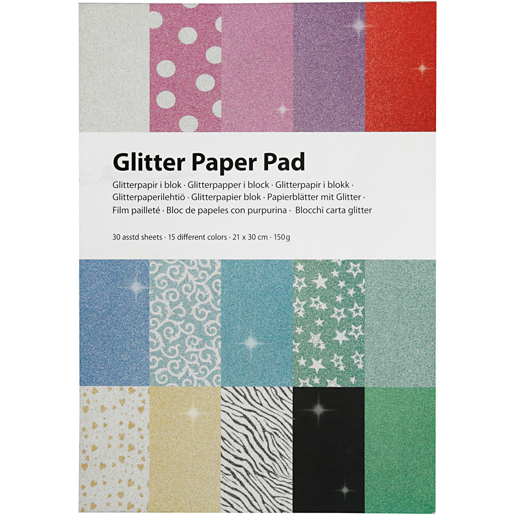 Creativ company glitterpapier blok, a4, vel 210x297 mm, 150 gr, 30 vel 1 stuk