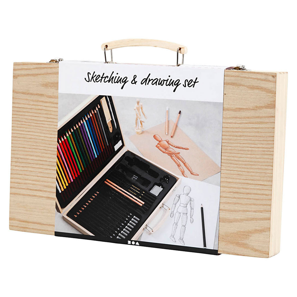 Creativ company schets en tekenset in houten koffer