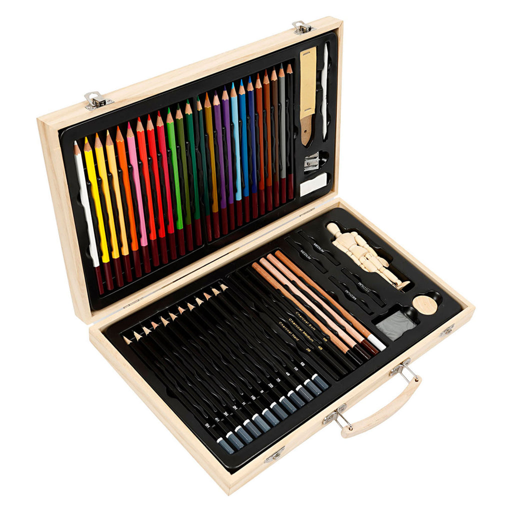 Creativ company schets en tekenset in houten koffer
