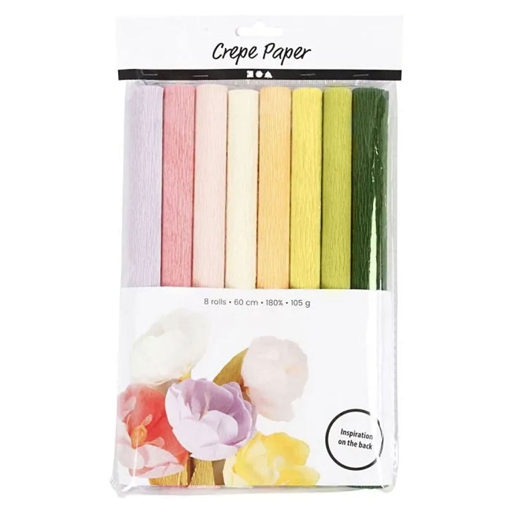 Creativ company crêpepapier, vel 25x60 cm, crêpe-verhouding: 180%, 105 gr, pastelkleuren, 8 vel 1 doos