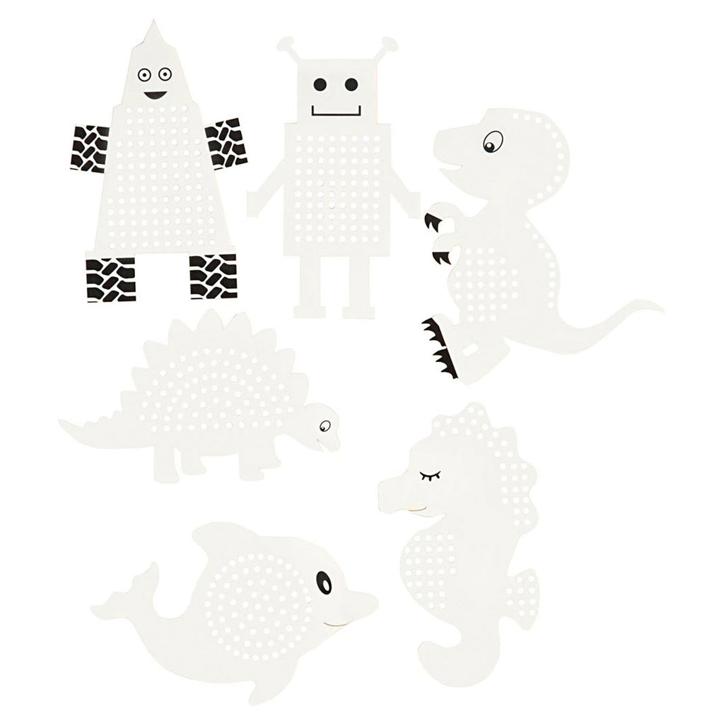 Creativ company kruissteken karton, dieren robotten, h: 8-13 cm, b: 8-13 cm, wit, 6x3 stuk 1 doos