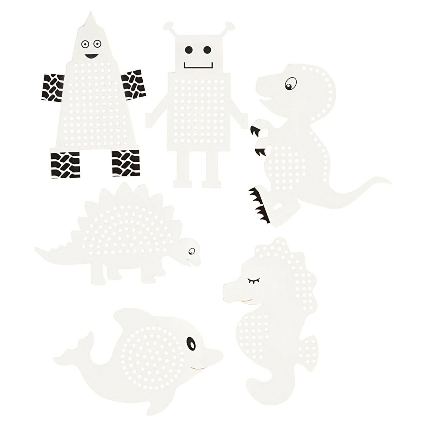 Creativ company kruissteken karton, dieren robotten, h: 8-13 cm, b: 8-13 cm, wit, 6x3 stuk 1 doos