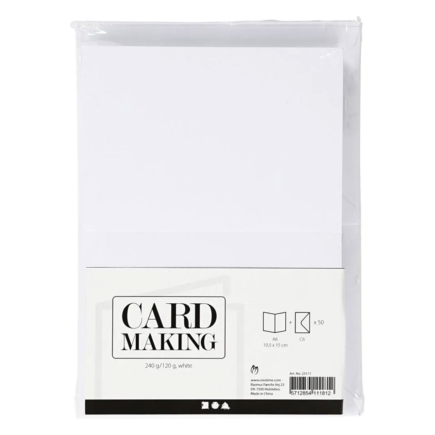 Creativ company kaarten en enveloppen, afmeting kaart 10,5x15 cm, afmeting envelop 11,5x16,5 cm, 120+240 gr, wit, 50 set 1 doos