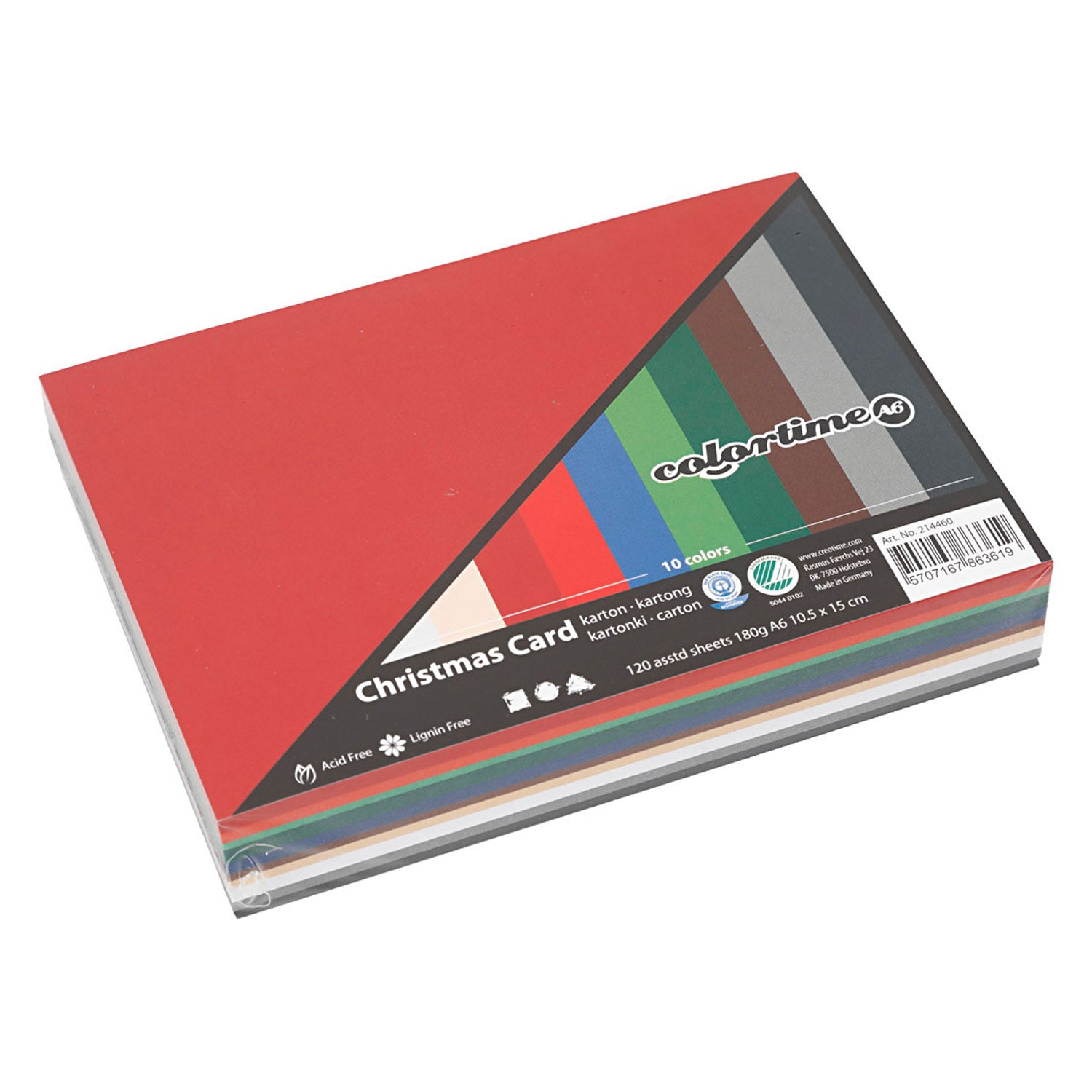 Creativ company kerst karton, a6, vel 105x148 mm, 180 gr, diverse kleuren, 120 div vellen 1 doos