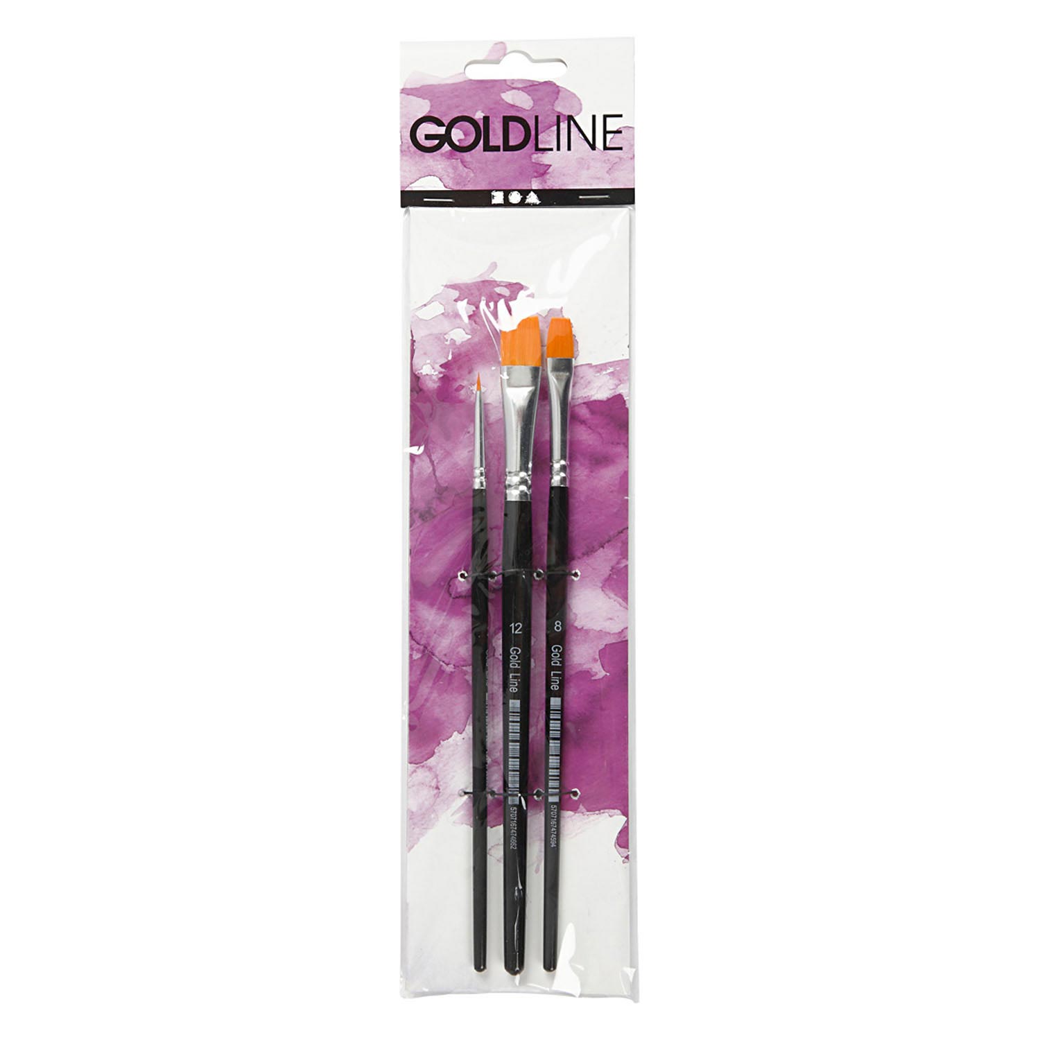Creativ company gold line penselen, afm 2+8+12, l: 16,5-19 cm, b: 3-12 mm, plat, 3 stuk 1 doos