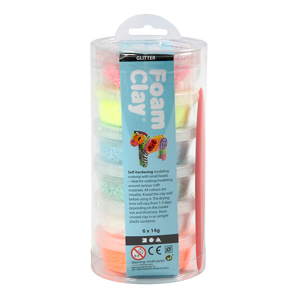 Foam clay pastel kleuren glitter, 6x14gr.