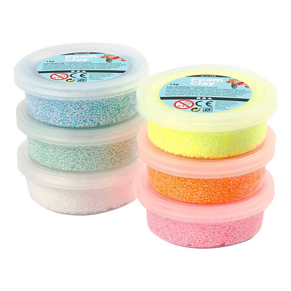 Foam clay pastel kleuren glitter, 6x14gr.