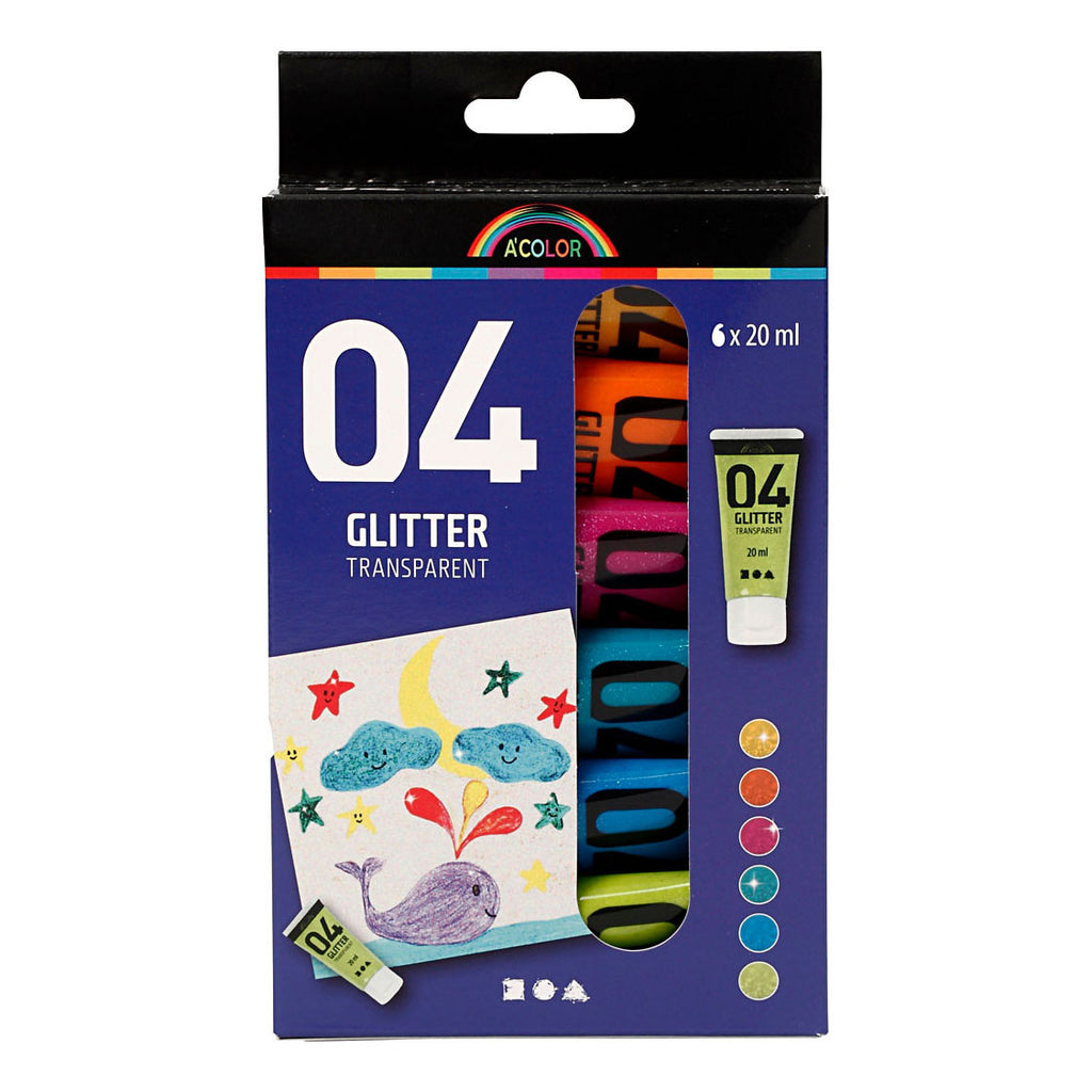 Creativ company kinder acrylverf glitter kleur, 6x20ml