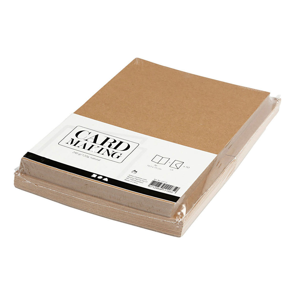 Creativ company kaarten en enveloppen, afmeting kaart 10,5x15 cm, afmeting envelop 11,5x16,5 cm, 120+240 gr, naturel, 50 set 1 doos