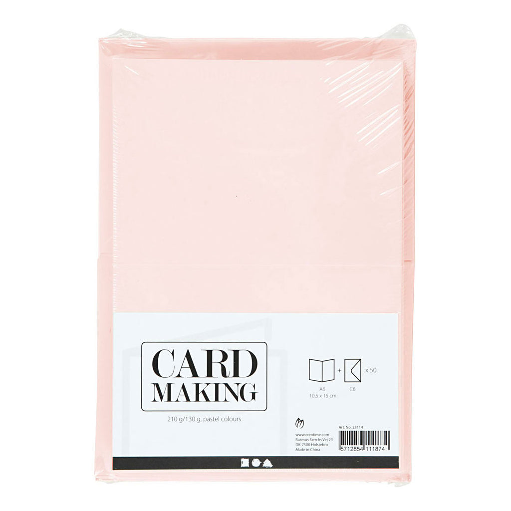 Creativ company kaarten en enveloppen, afmeting kaart 10,5x15 cm, afmeting envelop 11,5x16,5 cm, 110+220 gr, pastelkleuren, 50 set 1 doos