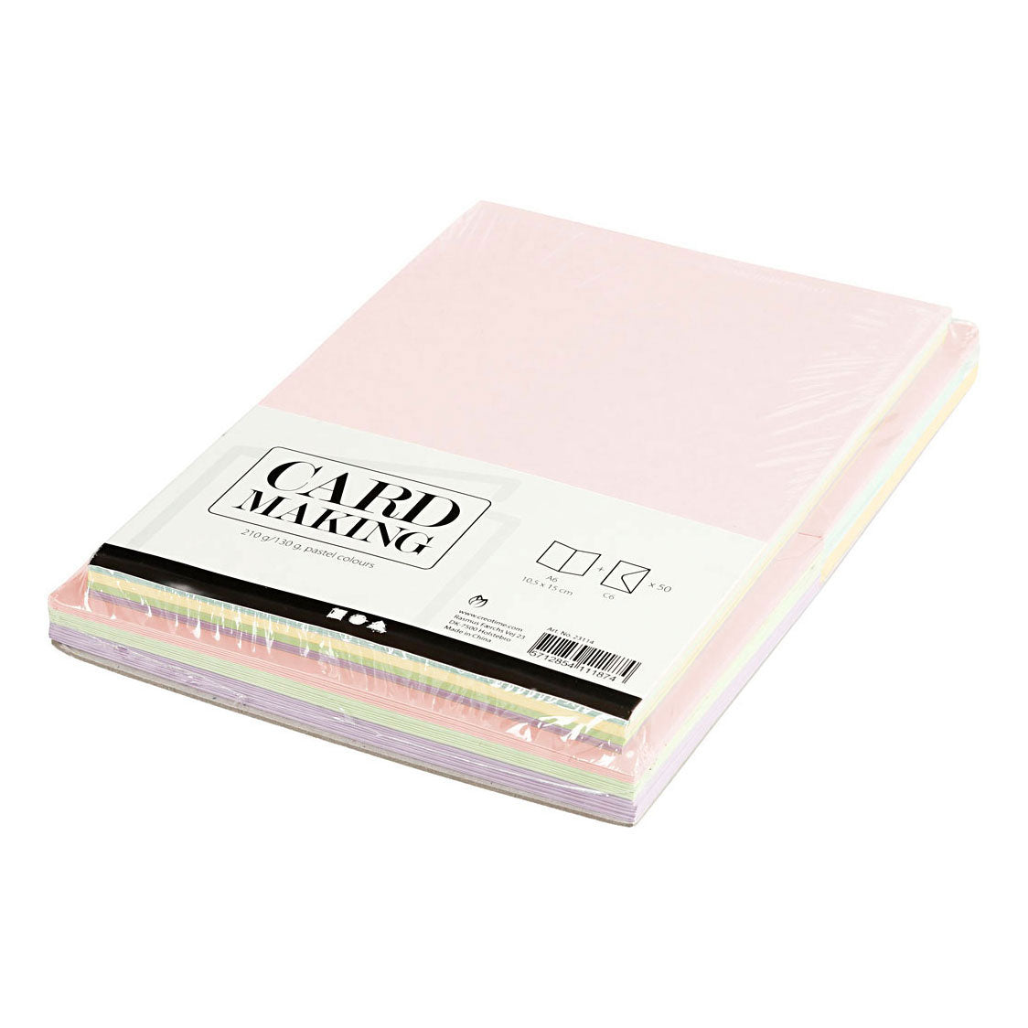 Creativ company kaarten en enveloppen, afmeting kaart 10,5x15 cm, afmeting envelop 11,5x16,5 cm, 110+220 gr, pastelkleuren, 50 set 1 doos