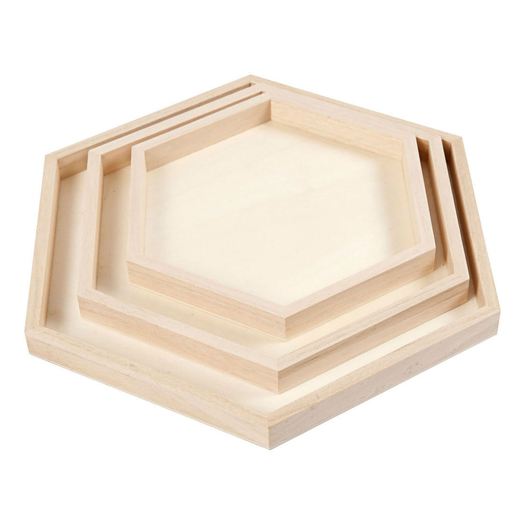 Creativ company houten dienbladen divers, set van 3