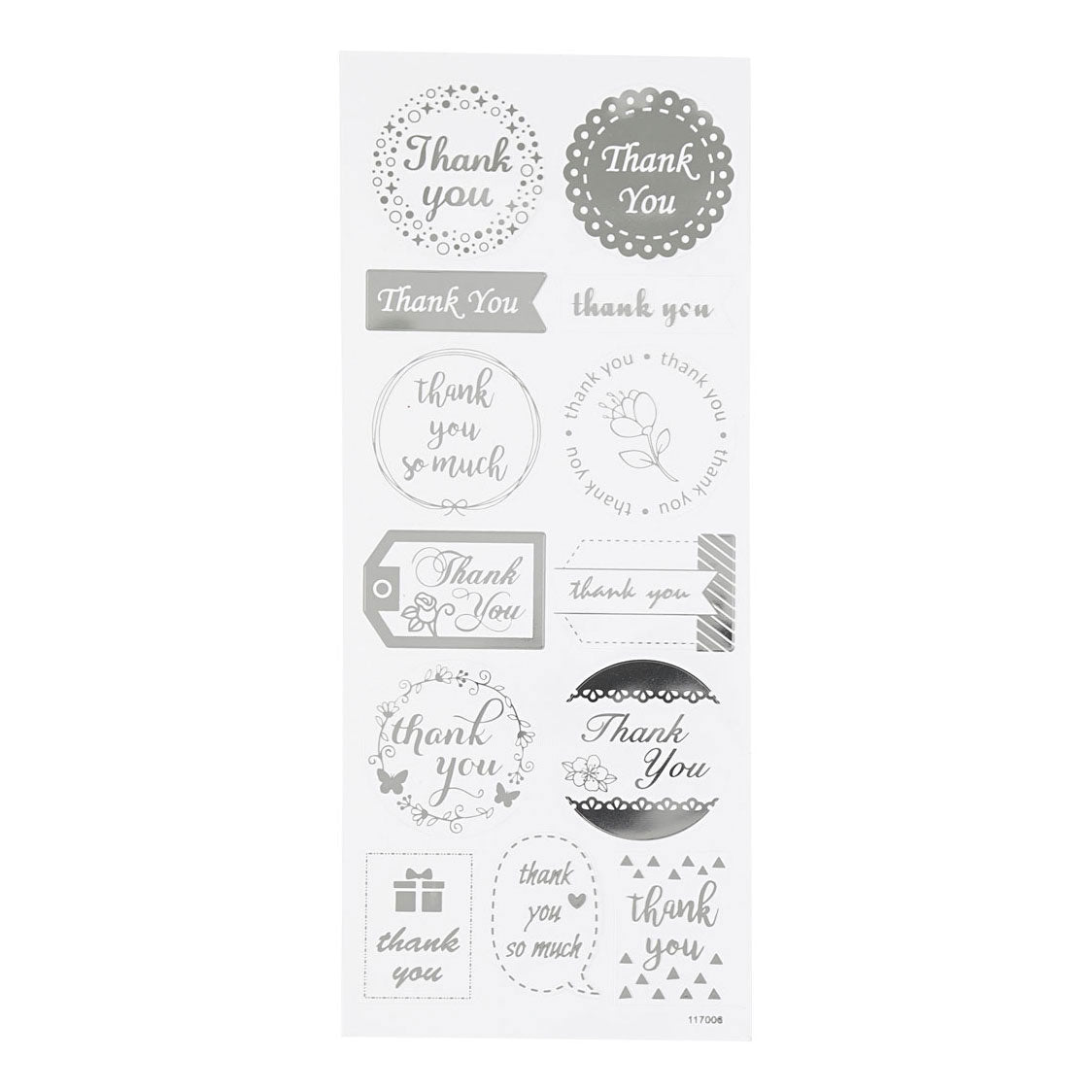 Creativ company stickers zilver thank you, 1 vel