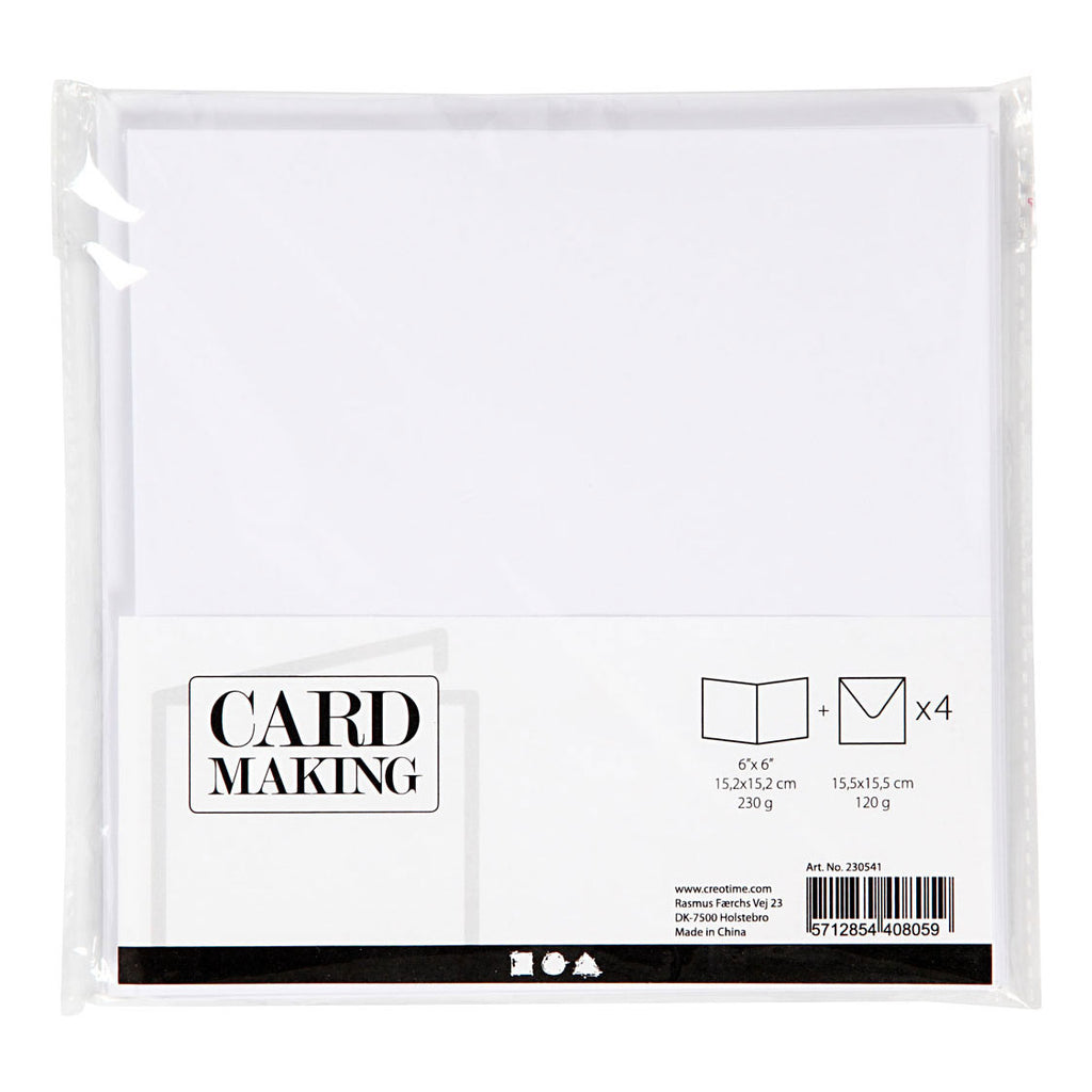 Kaarten en enveloppen, afmeting kaart 15,2x15,2 cm, afmeting envelop 16x16 cm, 230 gr, wit, 4 set 1 doos