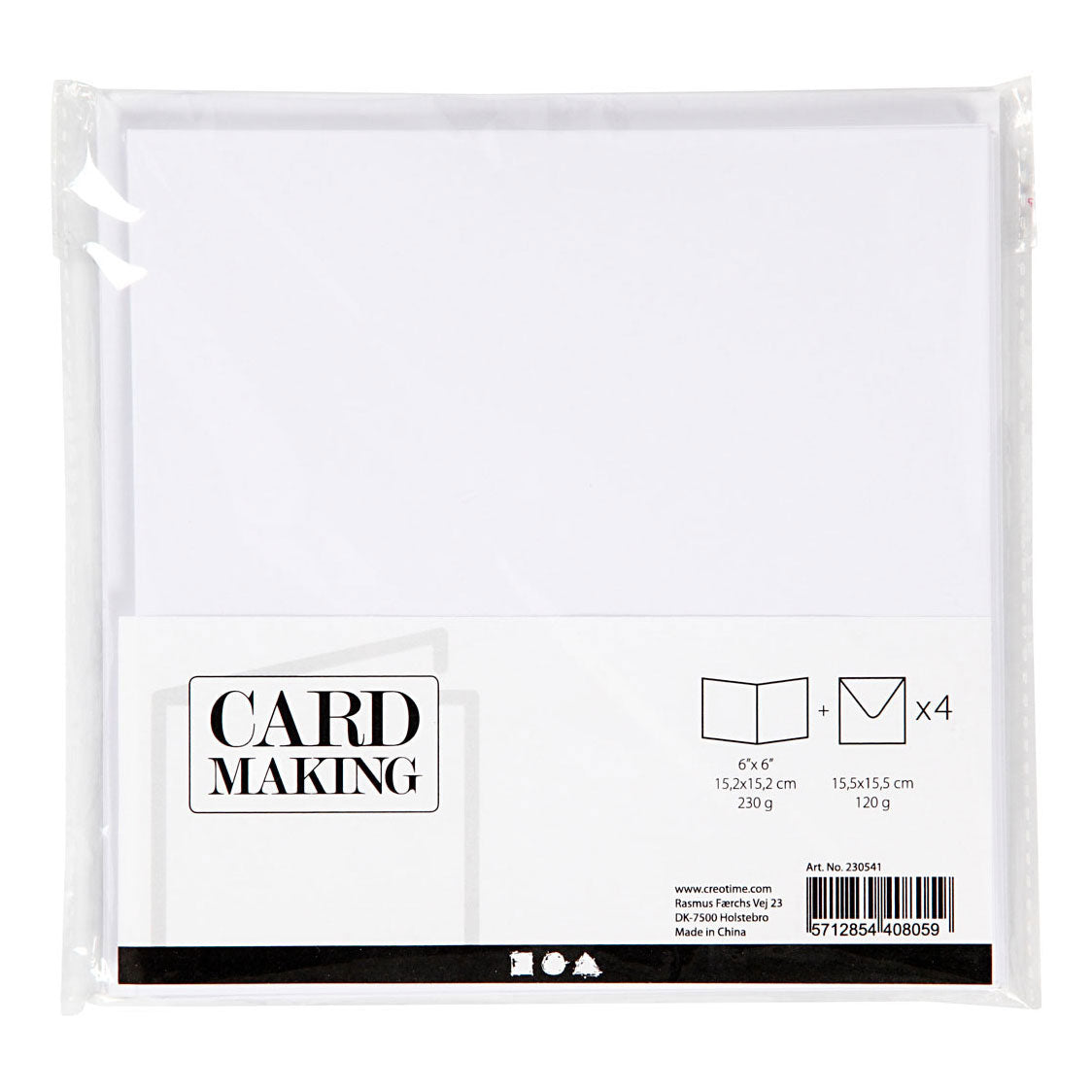Kaarten en enveloppen, afmeting kaart 15,2x15,2 cm, afmeting envelop 16x16 cm, 230 gr, wit, 4 set 1 doos