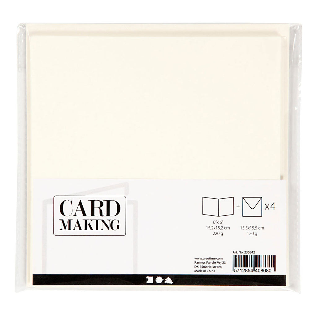 Kaarten en enveloppen, afmeting kaart 15,2x15,2 cm, afmeting envelop 16x16 cm, 220 gr, off-white, 4 set 1 doos