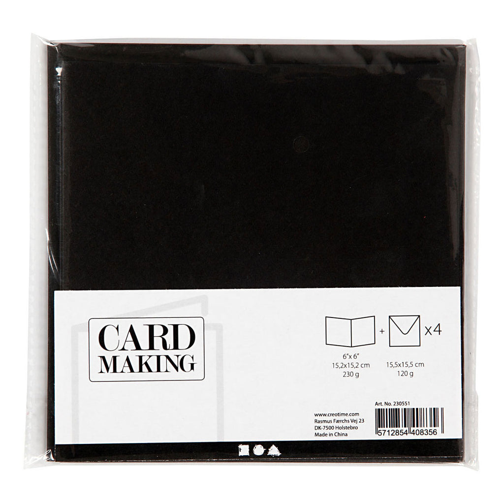 Kaarten en enveloppen, afmeting kaart 15,2x15,2 cm, afmeting envelop 16x16 cm, 230 gr, zwart, 4 set 1 doos
