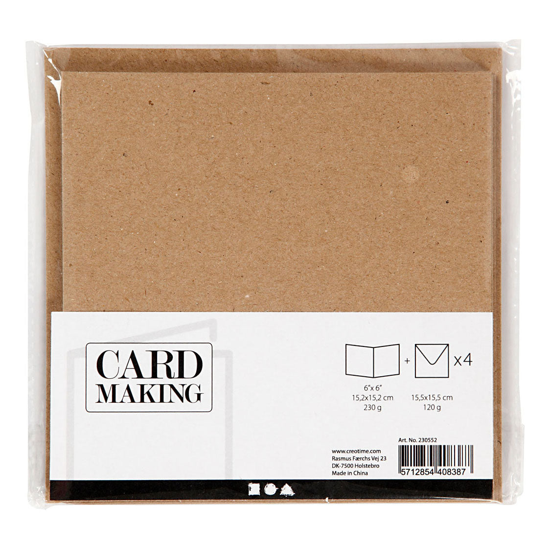 Kaarten en enveloppen, afmeting kaart 15,2x15,2 cm, afmeting envelop 16x16 cm, 230 gr, naturel, 4 set 1 doos