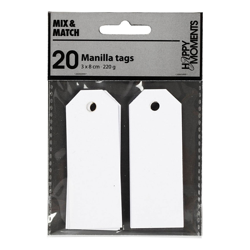 Creativ company manilla-labels, afm 3x8 cm, 220 gr, wit, 20 stuk 1 doos