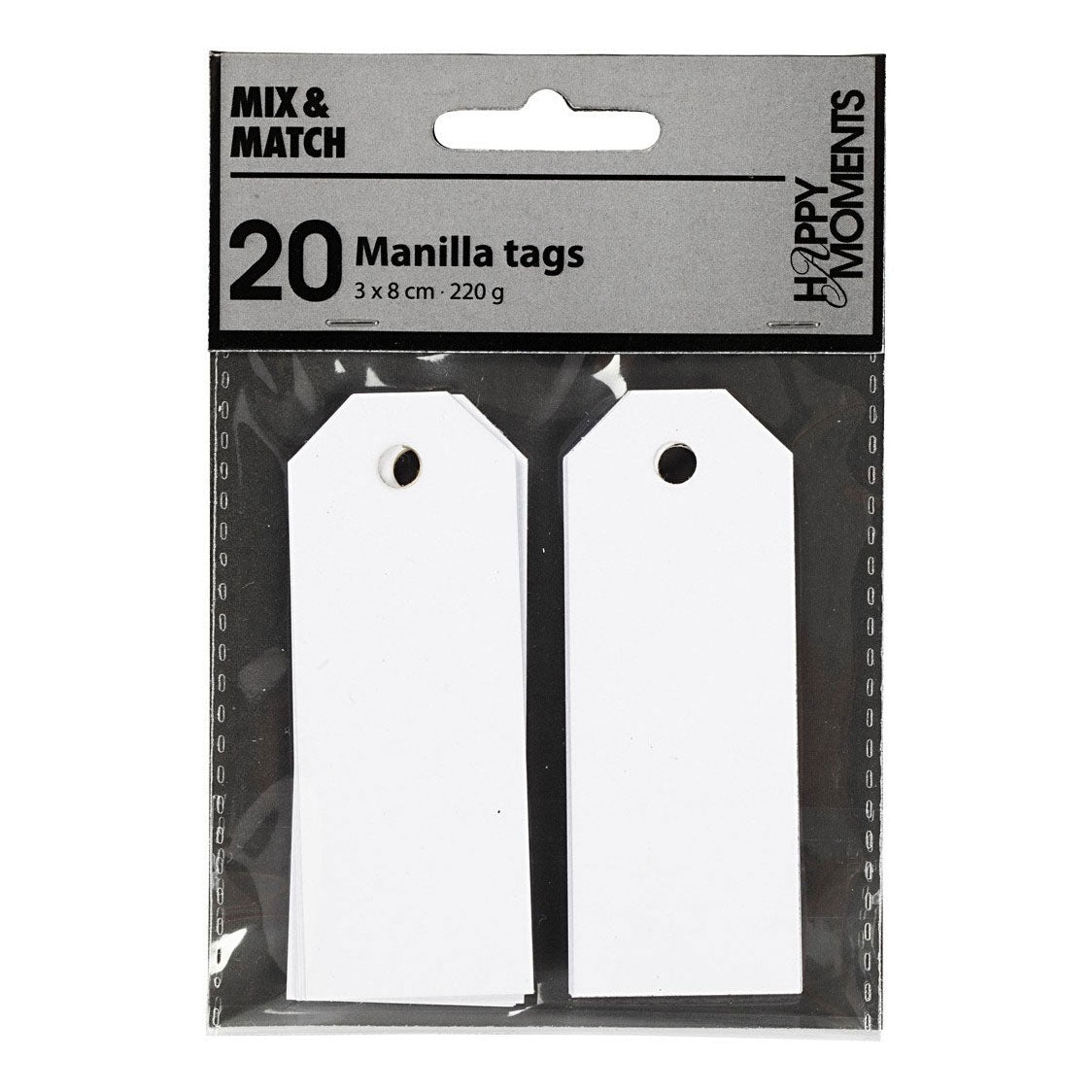 Creativ company manilla-labels, afm 3x8 cm, 220 gr, wit, 20 stuk 1 doos