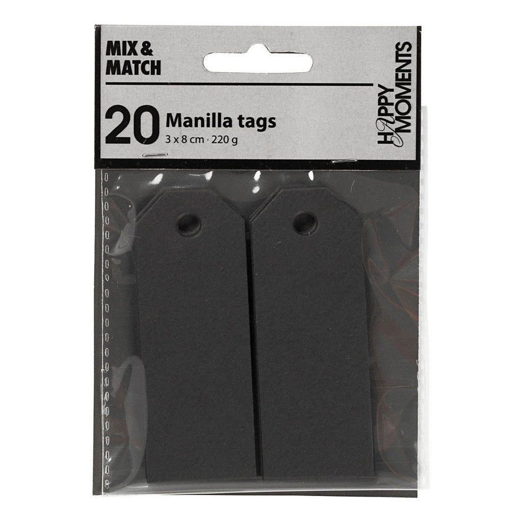 Manilla-labels, afm 3x8 cm, 220 gr, zwart, 20 stuk 1 doos