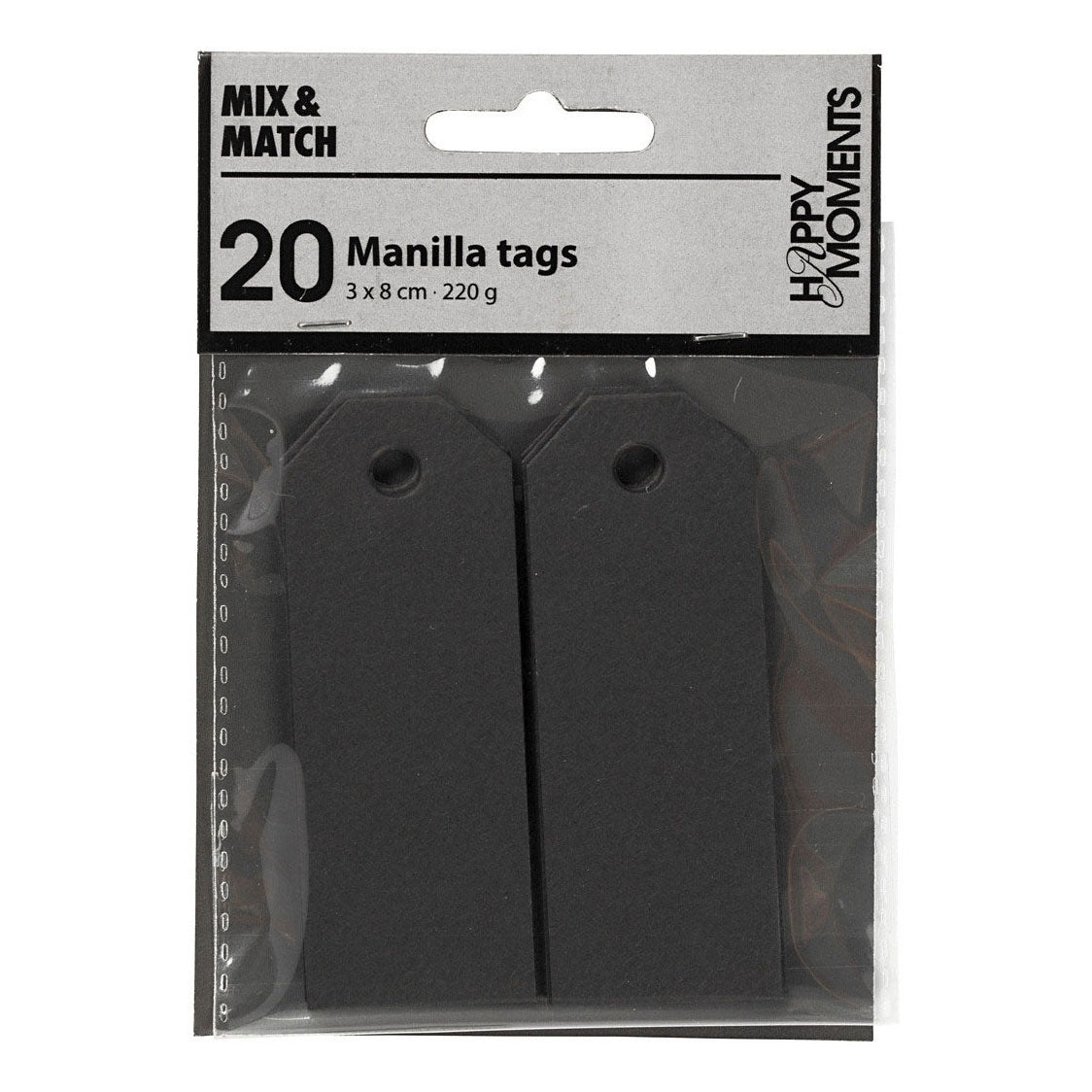 Manilla-labels, afm 3x8 cm, 220 gr, zwart, 20 stuk 1 doos