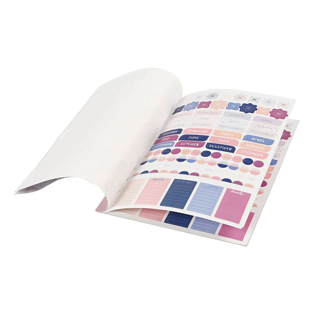 Creativ company stickerboek, bloemen, a5, goud, paars, roze, 1 stuk