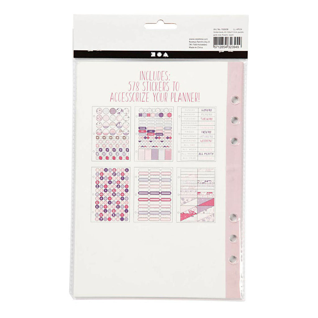 Creativ company stickerboek, bloemen, a5, goud, paars, roze, 1 stuk