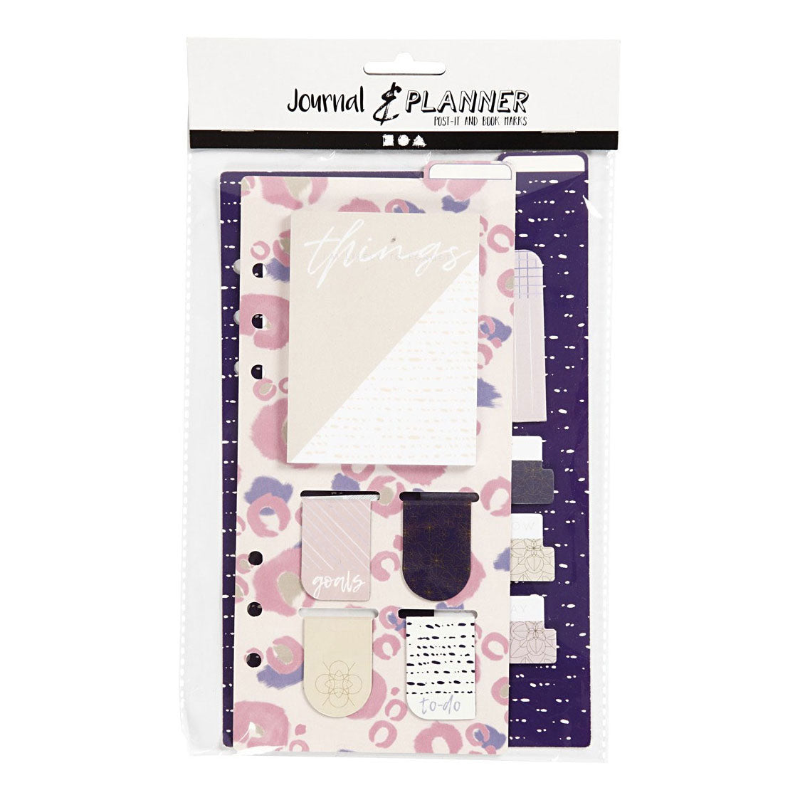 Post-it en boekenlegger set, afm 10,3x22 + 13,8x22 cm, goud, paars, roze, 2 vel 1 doos