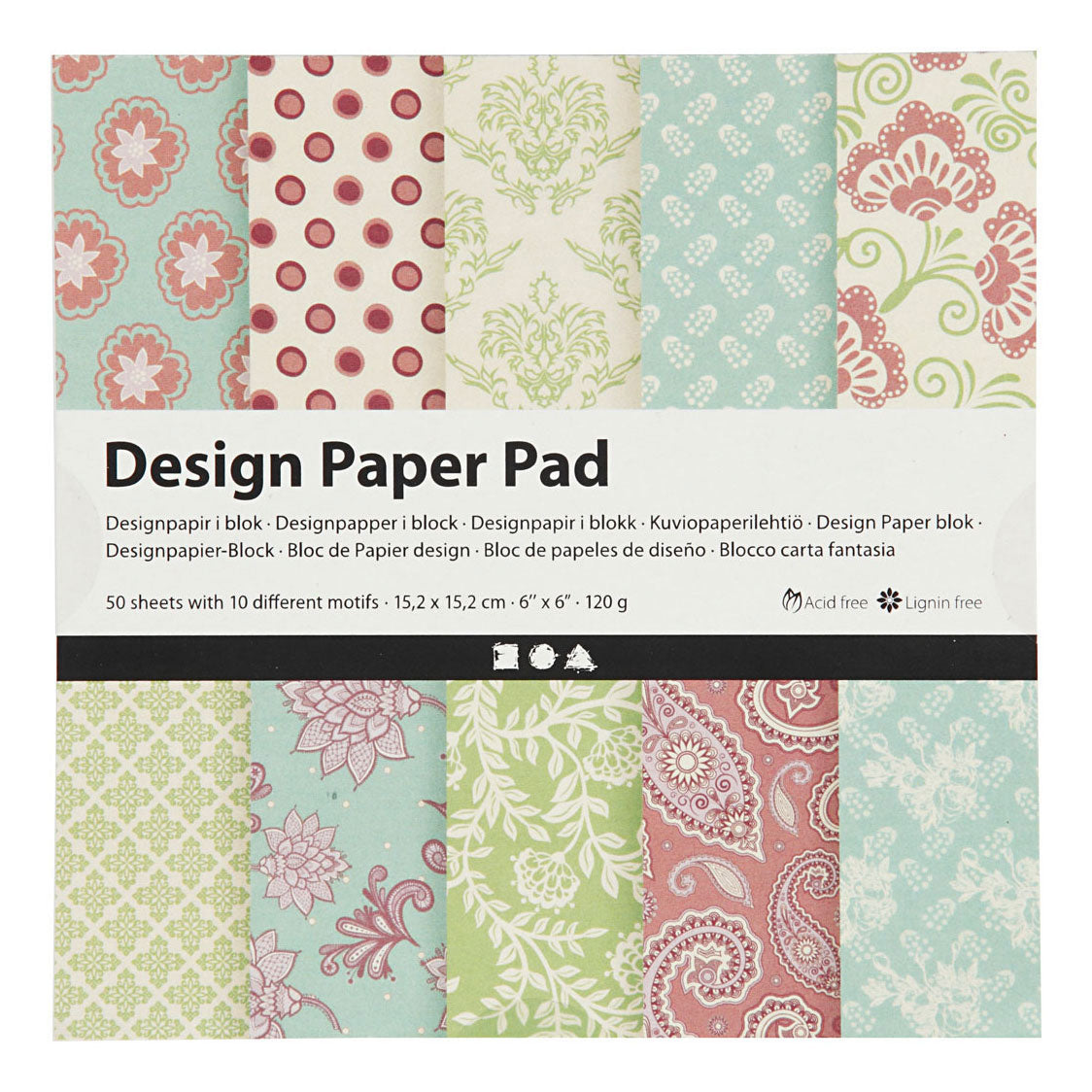Design papierblok, vel 15,2x15,2 cm, 120 gr, mint groen, paars, 50 vel 1 doos