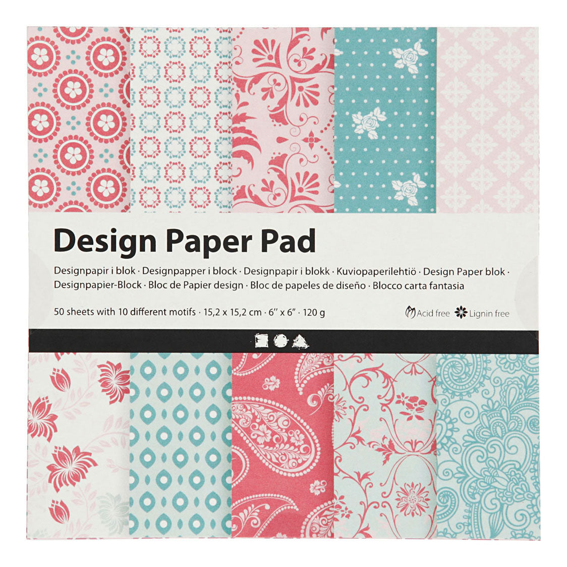 Design papierblok, vel 15,2x15,2 cm, 120 gr, roze, 50 vel 1 doos