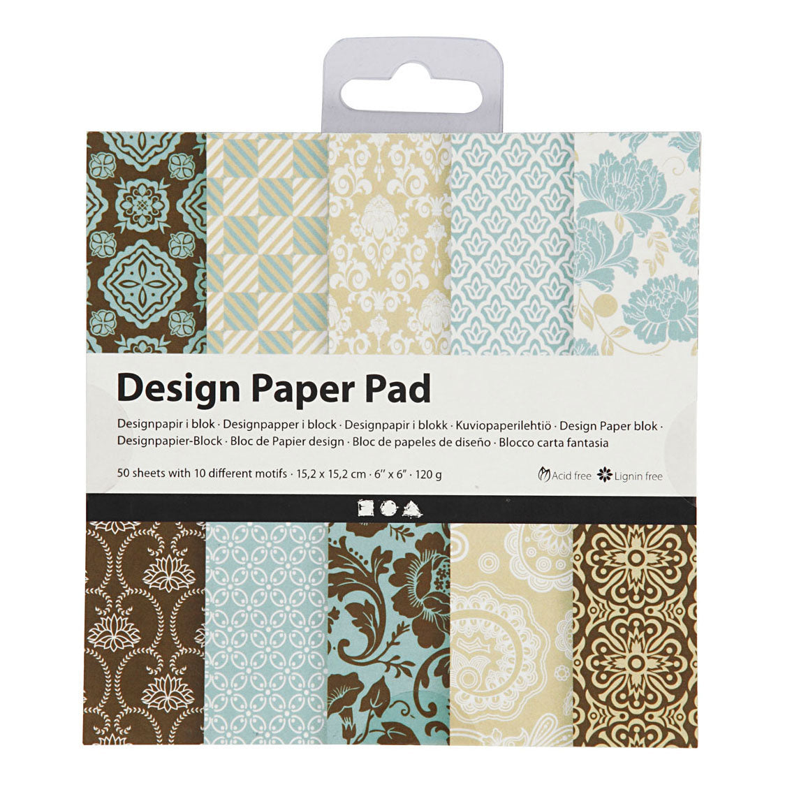 Creativ company design papierblok, vel 15,2x15,2 cm, 120 gr, lichtblauw, bruin, 50 vel 1 doos