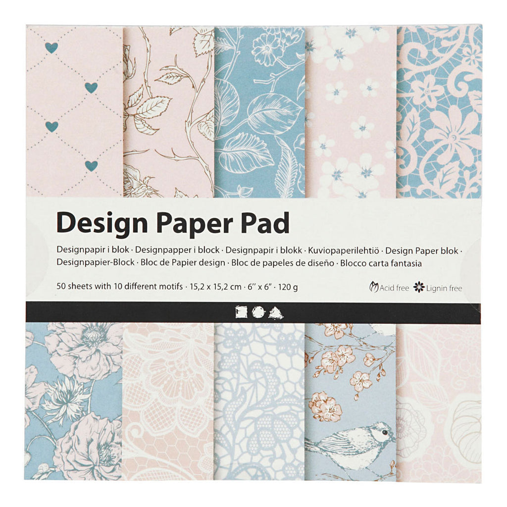 Design papierblok, vel 15,2x15,2 cm, 120 gr, roze, 50 vel 1 doos