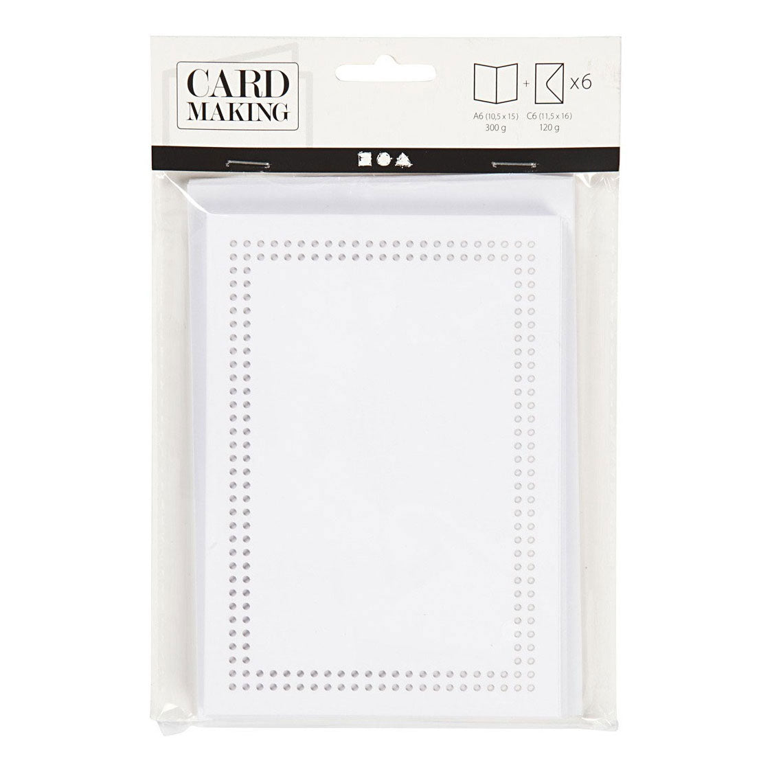 Creativ company kaarten om te borduren, afmeting kaart 10,5x15 cm, afmeting envelop 11,5x16,5 cm, wit, 6 set 1 doos