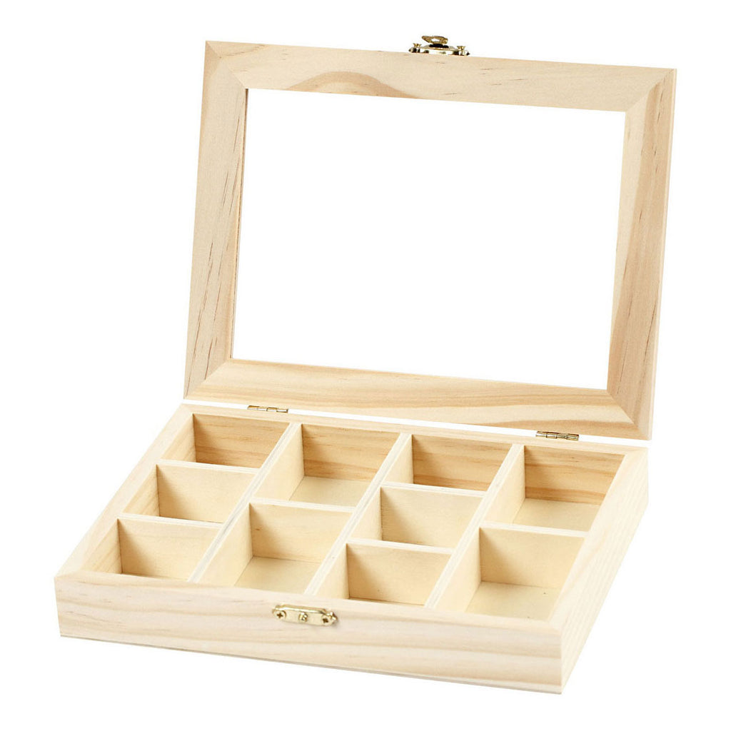 Creativ company houten doos met glazen deksel en 10 vakken