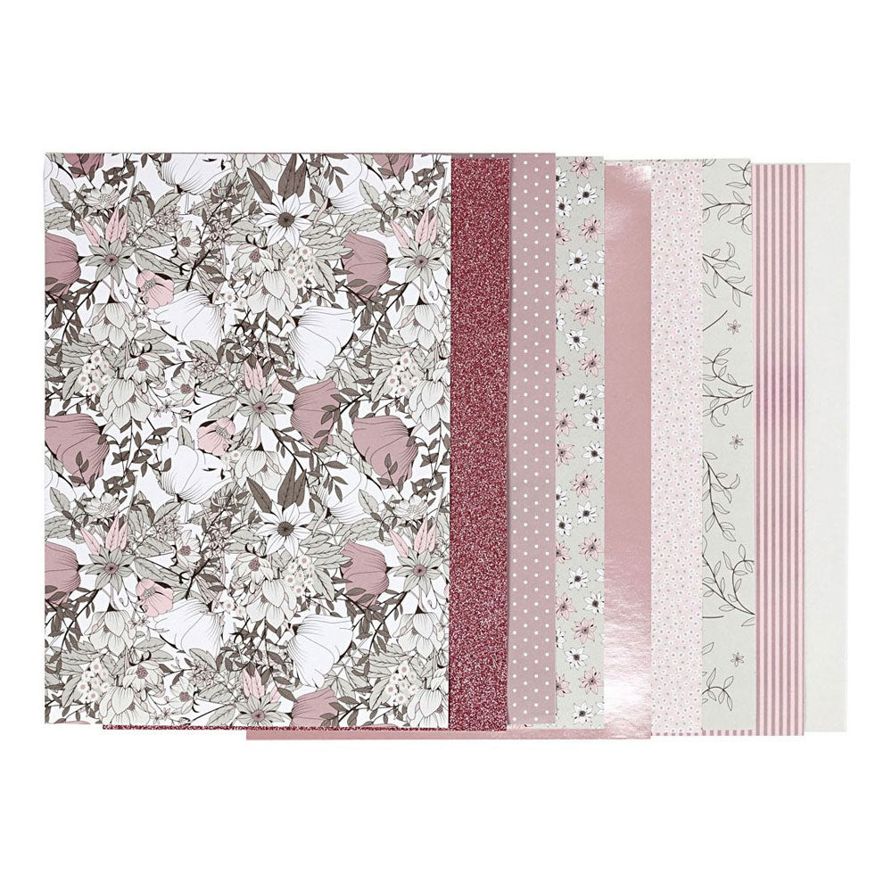 Creativ company design papierblok, afm 21x30 cm, 120+128 gr, beige, bruin, roze, wit, 24 vel 1 doos