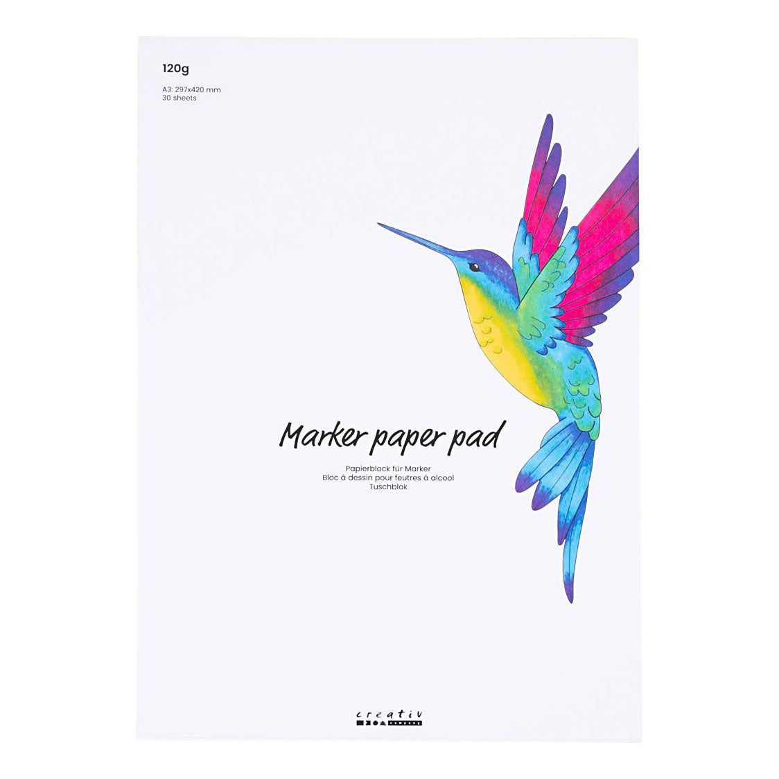 Creativ company papierblok voor stiften, a3, vel 297x420 mm, 120 gr, wit, 30 vel 1 doos