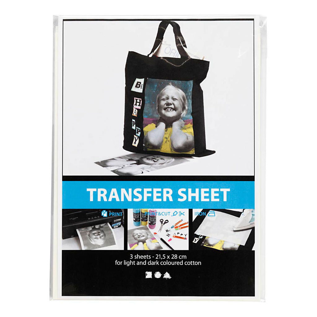 Creativ company transfer vellen, vel 21,5x28 cm, voor donker en licht textiel, wit, 3 vel 1 doos