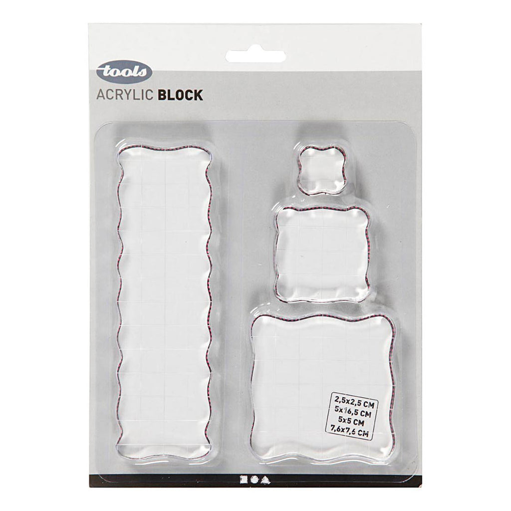 Creativ company stempelblok, afm 2,5x2,5+5x5+7,6x7,6+5x16,5 cm, dikte 1 cm, 4 stuk 1 doos