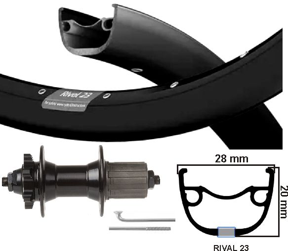 Kgs achterwiel 28 inch (622) rival 23 zwart cassette 8-10 sp disc 6 bout