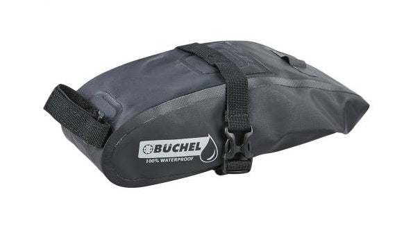 Buchel Zadeltas, 100% waterdicht, afmetingen: 20 x 10,5 x 7 cm. Zwart