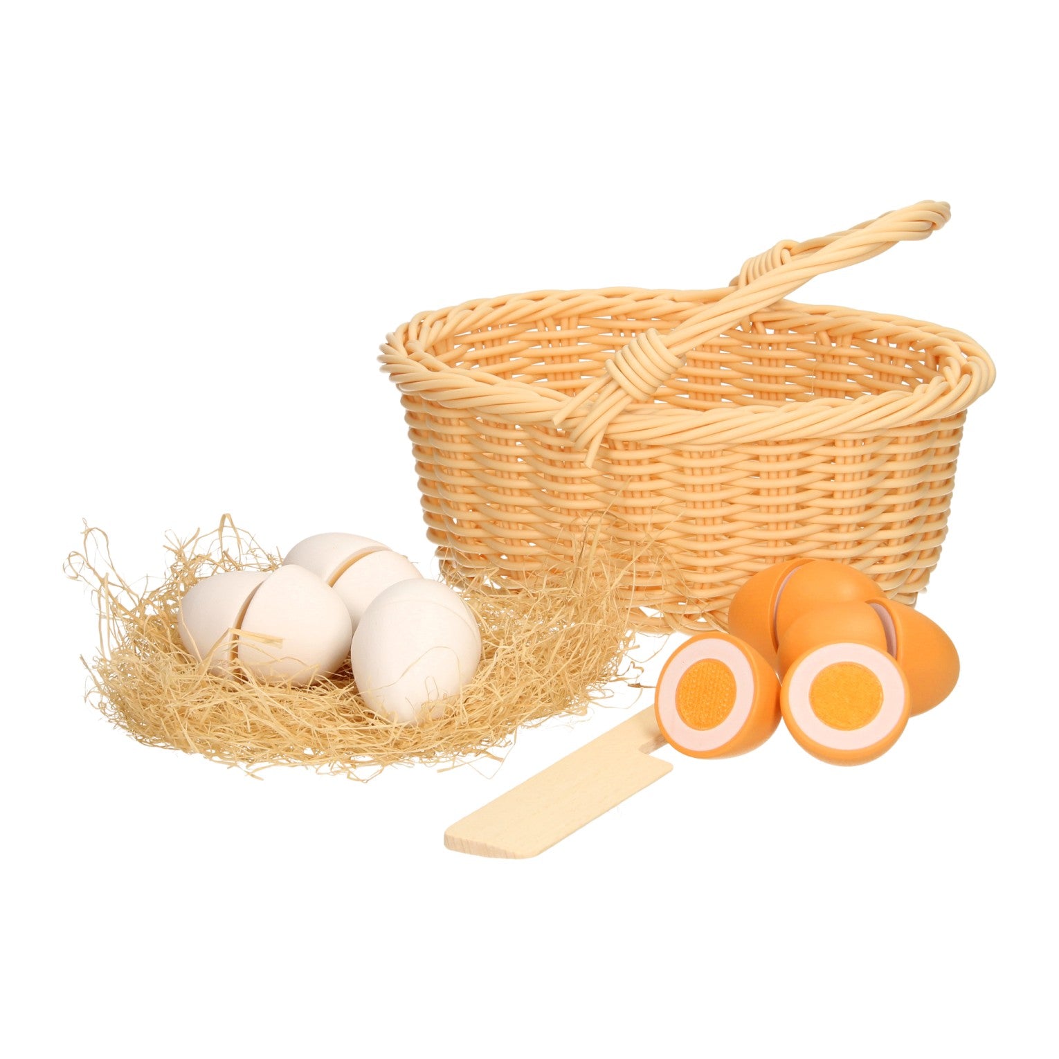 Snij-eieren hout in kunststof rieten mandje