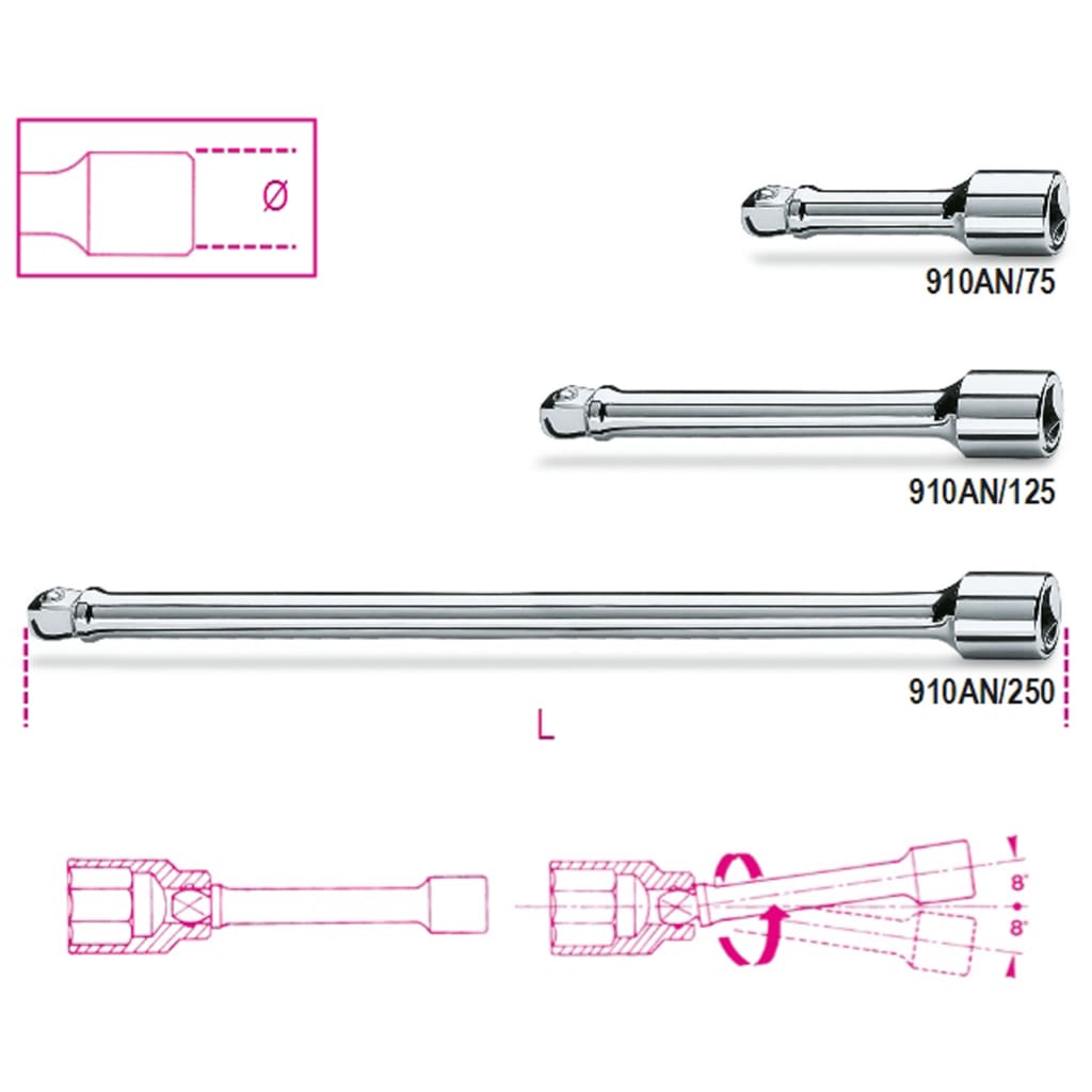 Beta 3 8” verlengstukken, zwenkbaar 910an 250 - 009100829