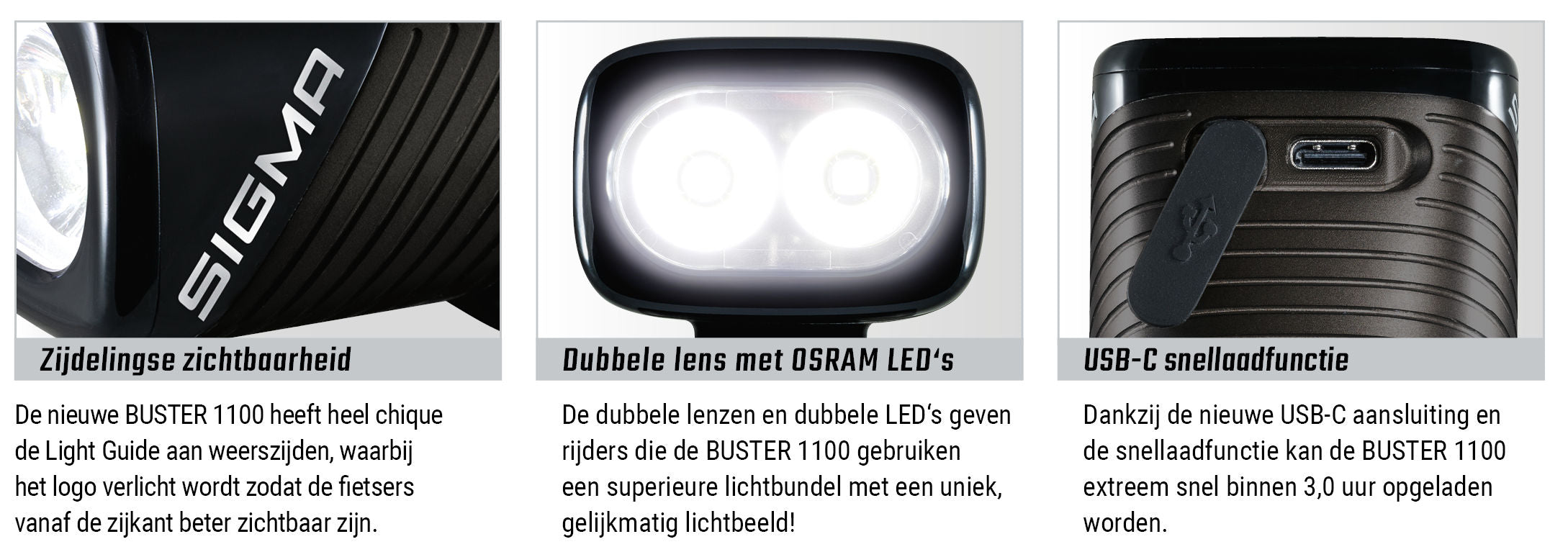 Sigma koplamp Buster 1100 LED schroefhouder -Li-ion accu USB