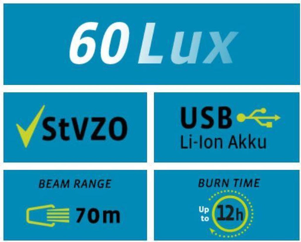 Vdo eco light m60fl koplamp usb led 60 lux li-on + micro usb kabel