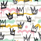 Noordwand behang friends coffee sith graffity and crowns zwart wit