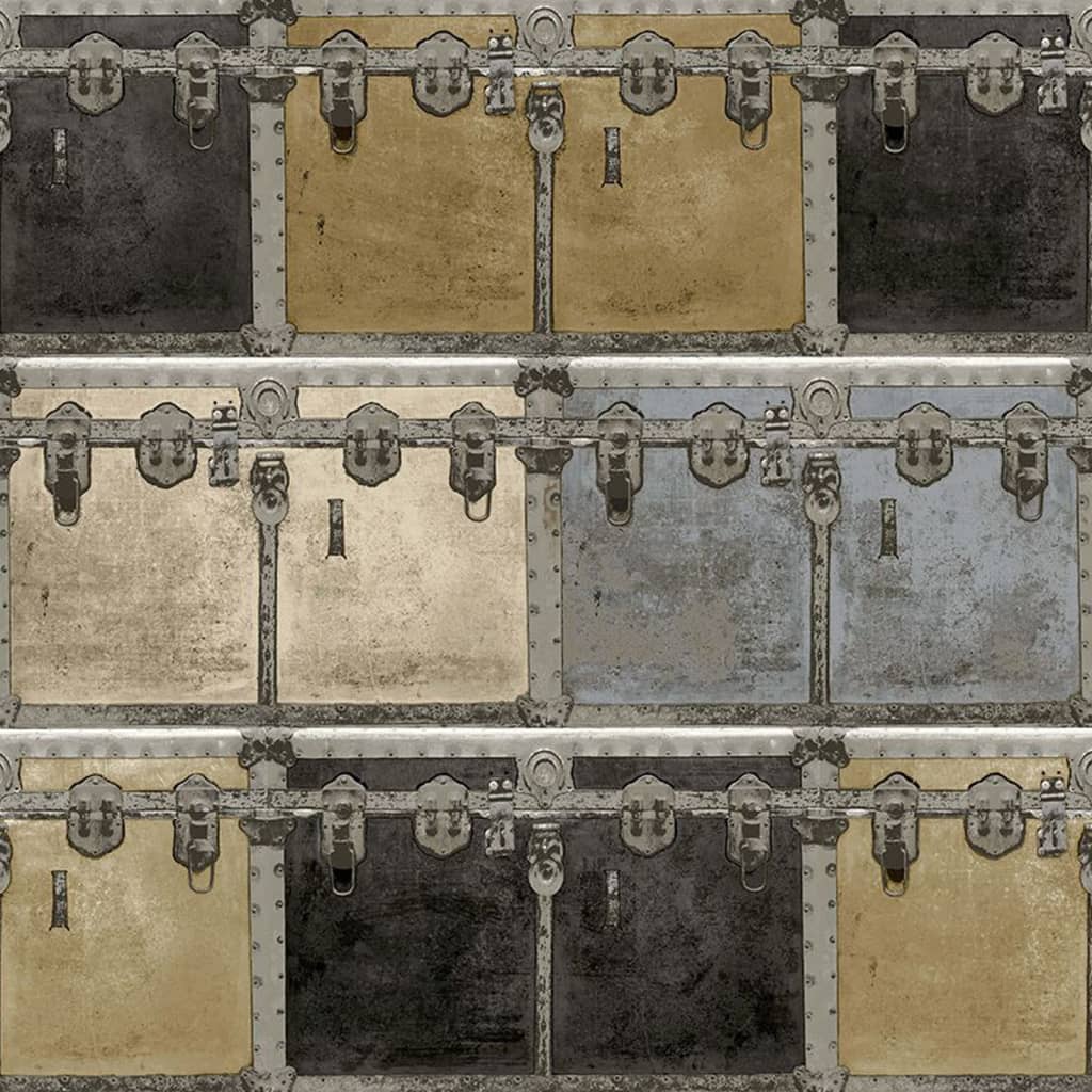 Noordwand behang friends coffee boxes and locks metallic en beige