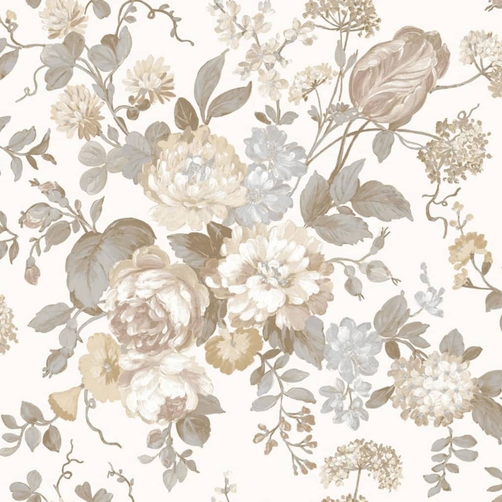 Noordwand behang blooming garden 6 big flowers beige en blauw