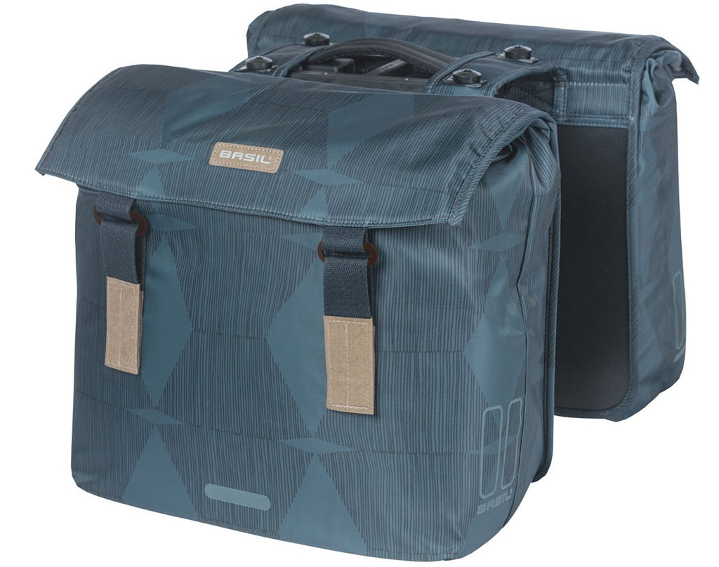 Basil Elegance dubbele fietstas - Gerecycled PET polyester - Waterkerende vouwsluiting - MIK systeem - Estate Blue